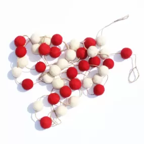 De Kulture Handmade Premium Wool Felt POM POM Garland Eco Friendly Christmas Tree Ornament Home Office Wedding Party Holiday Decoration Banner 48 Inches RED & OFF WHITE SET OF 2